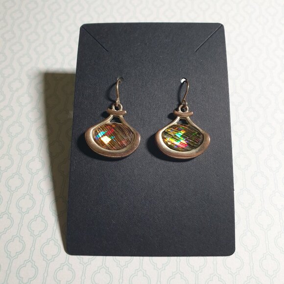 Vintage Iridescent Gold Tone Drop Earrings Faceted Glass Women Design Costume - Picture 1 of 4
